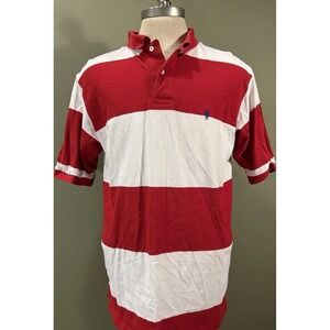 Vtg Polo Ralph Lauren Rugby Style Polo Shirt Mens XL Red White Stripe Preppy